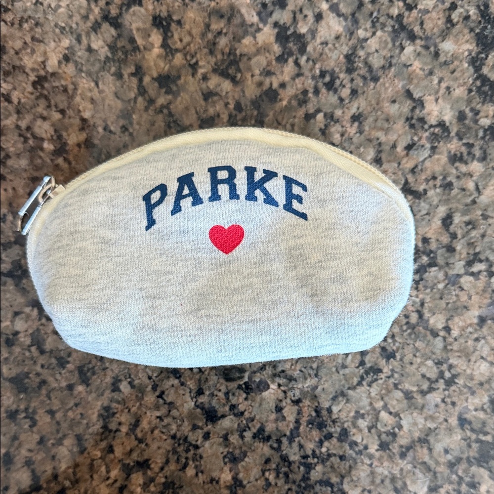Parke Light Gray Zip Pouch with Navy Logo and Red Heart